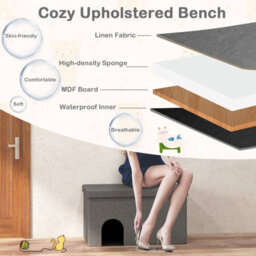 Costway 3-In-1 Cat Litter Box Enclosure Hidden Cat Washroom Ottoman Shoe Bench Flip-Up - thumbnail 7