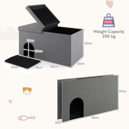 Costway 3-In-1 Cat Litter Box Enclosure Hidden Cat Washroom Ottoman Shoe Bench Flip-Up - thumbnail 2