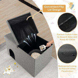 Costway 3-In-1 Cat Litter Box Enclosure Hidden Cat Washroom Ottoman Shoe Bench Flip-Up - thumbnail 8