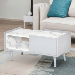 Pirlo Plush Faux Marble Coffee Table With Storage Shelf & Drawer Living Room Furniture - thumbnail 4