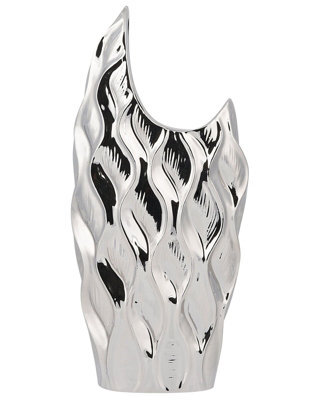 Beliani Silver Honeycomb Stoneware Vase W17 X D10 X H35Cm Decorative Accent - image 1