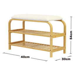 2 Tier Bamboo Shoe Rack Bench With Cushion Seat Compact Wooden Shoe Storage Organiser Hallway Entryway 70X30X47Cm - thumbnail 7