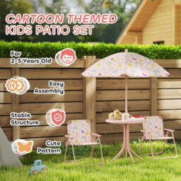 Aiyaplay Kids Garden Table And Chair Set, Outdoor Patio Set W/ Parasol, Pink - thumbnail 7