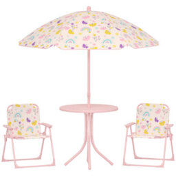 Aiyaplay Kids Garden Table And Chair Set, Outdoor Patio Set W/ Parasol, Pink - thumbnail 2