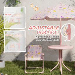 Aiyaplay Kids Garden Table And Chair Set, Outdoor Patio Set W/ Parasol, Pink - thumbnail 5