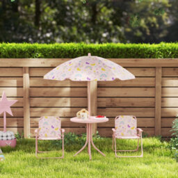 Aiyaplay Kids Garden Table And Chair Set, Outdoor Patio Set W/ Parasol, Pink - thumbnail 9