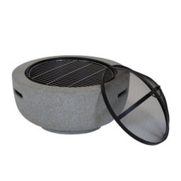 Charles Bentley 60Cm Round Magnesia Fire Pit With Mesh Cover Cooking Grill - thumbnail 6