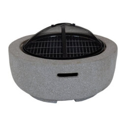 Charles Bentley 60Cm Round Magnesia Fire Pit With Mesh Cover Cooking Grill - thumbnail 5