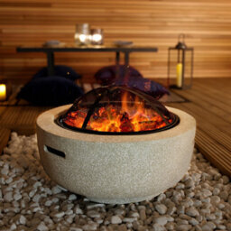 Charles Bentley 60Cm Round Magnesia Fire Pit With Mesh Cover Cooking Grill - thumbnail 1