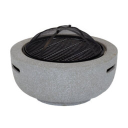 Charles Bentley 60Cm Round Magnesia Fire Pit With Mesh Cover Cooking Grill - thumbnail 4
