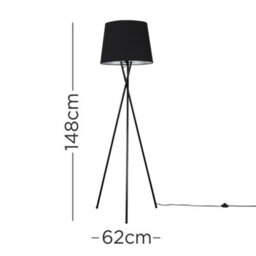 Valuelights Camden Black Tripod Floor Lamp With Tapered Shade And Bulb - thumbnail 5