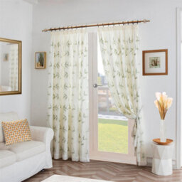 Luxury Living Leaf Embroidered Tulle Voile Curtains Pencil Pleat Sage - thumbnail 1