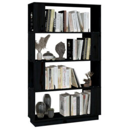 Berkfield Book Cabinet/room Divider Black 80X25X132 Cm Solid Wood Pine - thumbnail 4