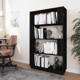 Berkfield Book Cabinet/room Divider Black 80X25X132 Cm Solid Wood Pine - thumbnail 3