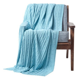 Homescapes Cotton Cable Knit Pastel Blue Throw, 130 X 170 Cm