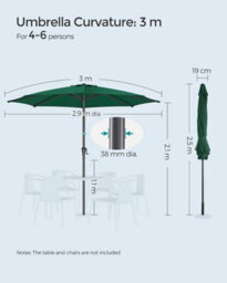 Songmics 3 M Parasol Umbrella, Sun Shade, Octagonal Polyester Canopy, With Tilt And Crank Mechanism, For Outdoor Gardens, Balcony - thumbnail 7