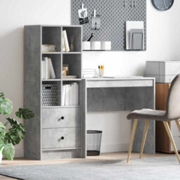 Berkfield Desk With Storage Concrete Grey Engineered Wood - thumbnail 1