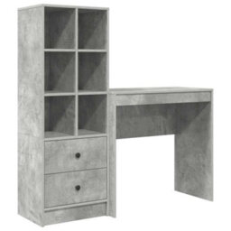 Berkfield Desk With Storage Concrete Grey Engineered Wood - thumbnail 2