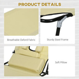 Outsunny Folding Sun Lounger Set Of 2 Reclining Chair With Reading Hole Beige - thumbnail 6