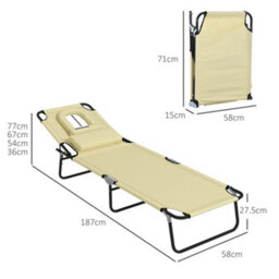 Outsunny Folding Sun Lounger Set Of 2 Reclining Chair With Reading Hole Beige - thumbnail 3