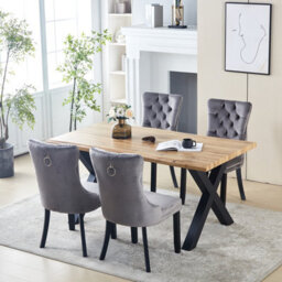 HomeTouch Livee Live Edge Dining Table With Sturdy Metal Legs, 160Cm Oak Wood Veneer Kitchen Dinner Table For Dining Room Office - thumbnail 3