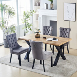 HomeTouch Livee Live Edge Dining Table With Sturdy Metal Legs, 160Cm Oak Wood Veneer Kitchen Dinner Table For Dining Room Office - thumbnail 2