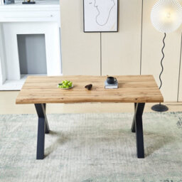 HomeTouch Livee Live Edge Dining Table With Sturdy Metal Legs, 160Cm Oak Wood Veneer Kitchen Dinner Table For Dining Room Office - thumbnail 5
