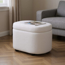 Living And Home Modern White Teddy Fleece Storage Ottoman With Plastic Legs, 60Cm W X 40Cm D X 45Cm H