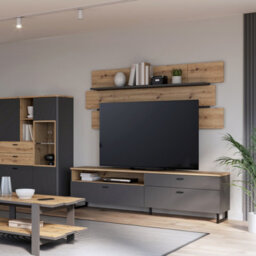 Furniture To Go Klara Wall Shelf Artisan Oak / Uni Wolfram Grey Finish - thumbnail 3