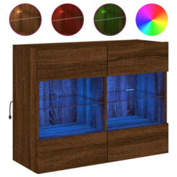 Berkfield Durable Tv Wall Cabinet With Led Lights Brown Oak 78.5X30X60.5 Cm - thumbnail 1