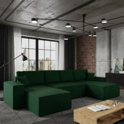 Malaga U Mdf Upholstered Living Room Corner Sofa Bed With Storage Free Standing Backrest 370X181X94Cm Green Corduroy - thumbnail 1
