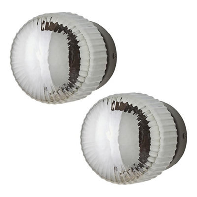 Valuelights Calpe Pair Of Matte Black Flush Wall Lights With Ribbed Smoked Shade - image 1