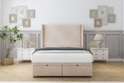 "Sloomy Devonshire Sand Naples Ottoman Bed Base With 54"" Wingback Headboard 2'6 Small Single" - thumbnail 1