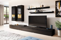 Arte Sleek Athens Entertainment Unit For Tvs Up To 75 Inches - Black Gloss & Matt Finish With Optional Led Lighting - thumbnail 2
