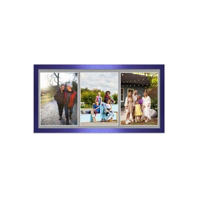 AK Frames 16X8 Oak Sleek Multi Photo Frame With Silver Mount - Holds 3 Apertures (3X) 7X5 Photos - image 1