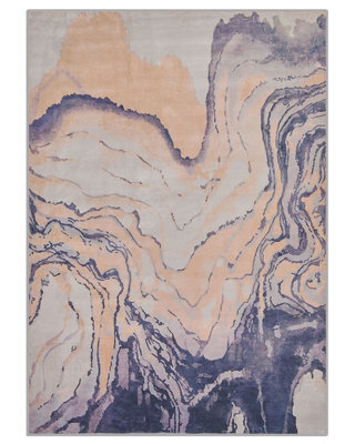 Beliani Abstract Beige Blue Area Rug 160 X 230 Cm Non-Slip - image 1