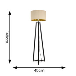 Valuelights Lottie Black Wood Tripod Floor Lamp With Beige/gold Drum Shade - Led Bulb Included - thumbnail 4