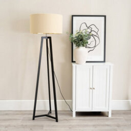 Valuelights Lottie Black Wood Tripod Floor Lamp With Beige/gold Drum Shade - Led Bulb Included - thumbnail 3