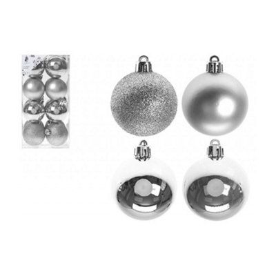 Set Of 16 Hanging Silver Christmas Baubles