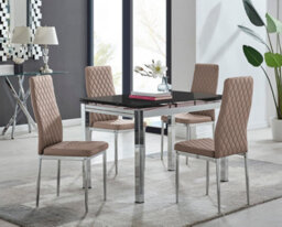 Furniturebox Enna Black Glass Extending Dining Table And 4 Cappuccino Milan Chairs - thumbnail 1