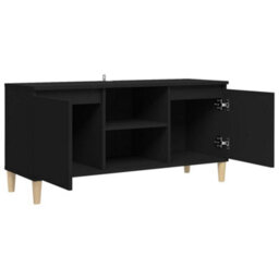 Berkfield Sturdy Tv Cabinet With Solid Wood Legs Black 103.5X35X50 Cm - thumbnail 7