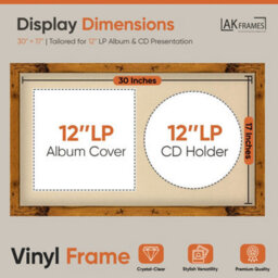 "30X17"" Rustic Oak Modern Vinyl Record Frame With Ivory Mount For 12 Inch Lp Album Cover & Disc - Ak Frames" - thumbnail 2