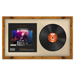 "30X17"" Rustic Oak Modern Vinyl Record Frame With Ivory Mount For 12 Inch Lp Album Cover & Disc - Ak Frames" - thumbnail 1