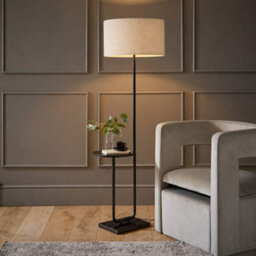 Valuelights Tavel Cream Boucle Fabric Shade Black Shelf Floor Lamp - thumbnail 1