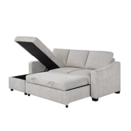 Xample Coddle Aria Beige Fabric Convertible Sofa Bed With Reversible Chaise Storage, Pull-Out Bed, Pocket Coil Seat Cushion & Wood Legs - thumbnail 5