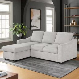 Xample Coddle Aria Beige Fabric Convertible Sofa Bed With Reversible Chaise Storage, Pull-Out Bed, Pocket Coil Seat Cushion & Wood Legs
