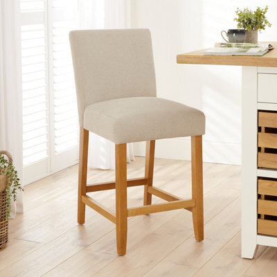 The Furniture Market Monty Bar Stool Modern Minimalist Design Oak Solid Wood Legs Comfortable Foam Seat Kitchen Counter Stool Natural Oatmeal Fabric - image 1