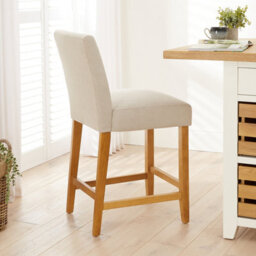 The Furniture Market Monty Bar Stool Modern Minimalist Design Oak Solid Wood Legs Comfortable Foam Seat Kitchen Counter Stool Natural Oatmeal Fabric - thumbnail 2