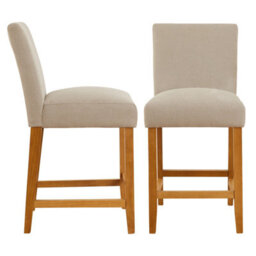 The Furniture Market Monty Bar Stool Modern Minimalist Design Oak Solid Wood Legs Comfortable Foam Seat Kitchen Counter Stool Natural Oatmeal Fabric - thumbnail 5