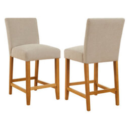 The Furniture Market Monty Bar Stool Modern Minimalist Design Oak Solid Wood Legs Comfortable Foam Seat Kitchen Counter Stool Natural Oatmeal Fabric - thumbnail 4